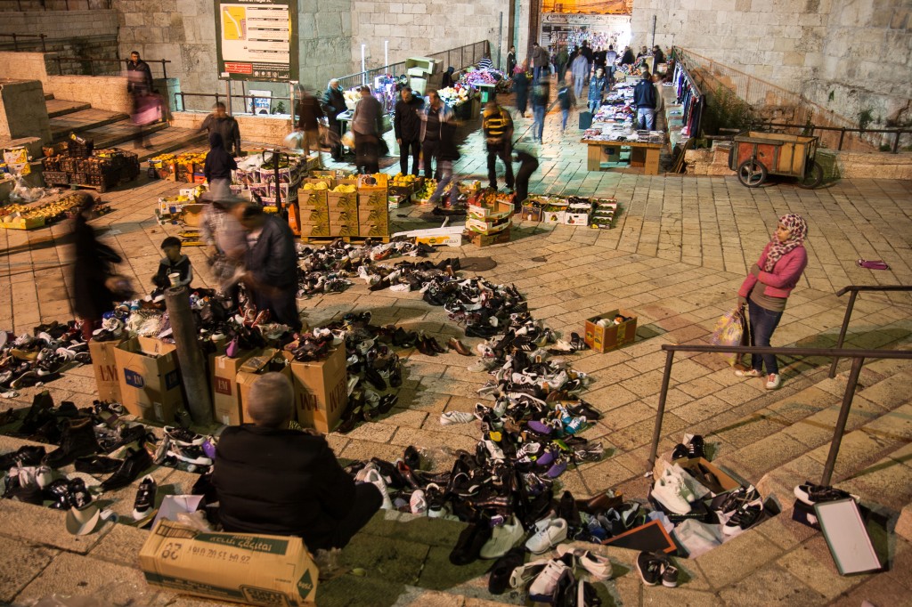 Shoe merchants at Damascus Gate Jerusalem at Dusk